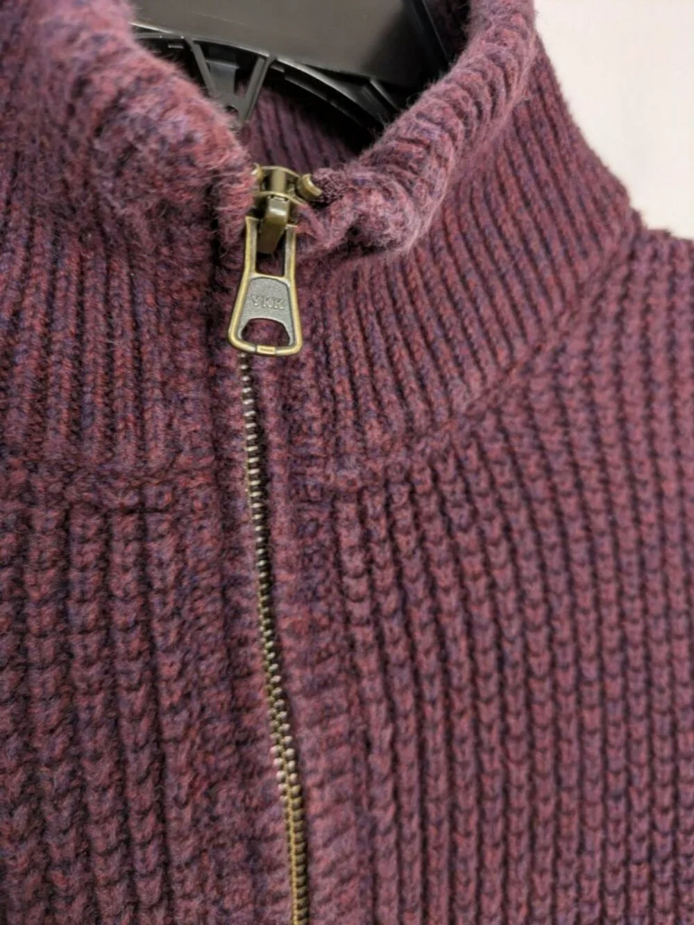 LL Bean Men's Burgundy Organic Cotton Full Zip Waffle Knit Cardigan Sweater LG